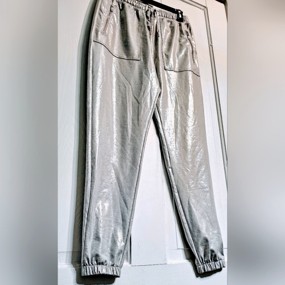 RALPH LAUREN METALLIC SILVER JOGGERS-SIZE S